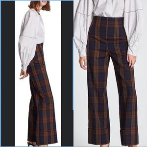 Zara Women Navy Blue Check Wide Pants